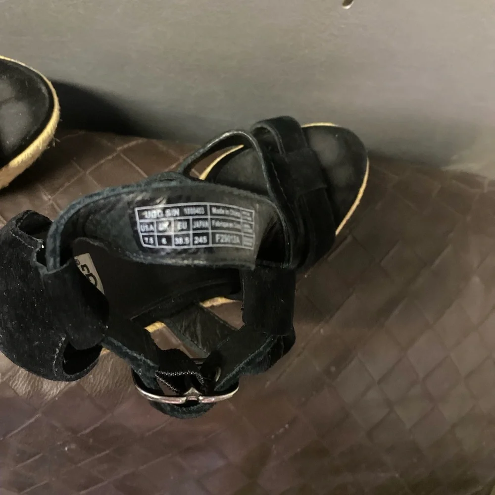 UGG Black Suede Espadrille Wedge Sandals with Ankle Strap - Picture 4 of 5